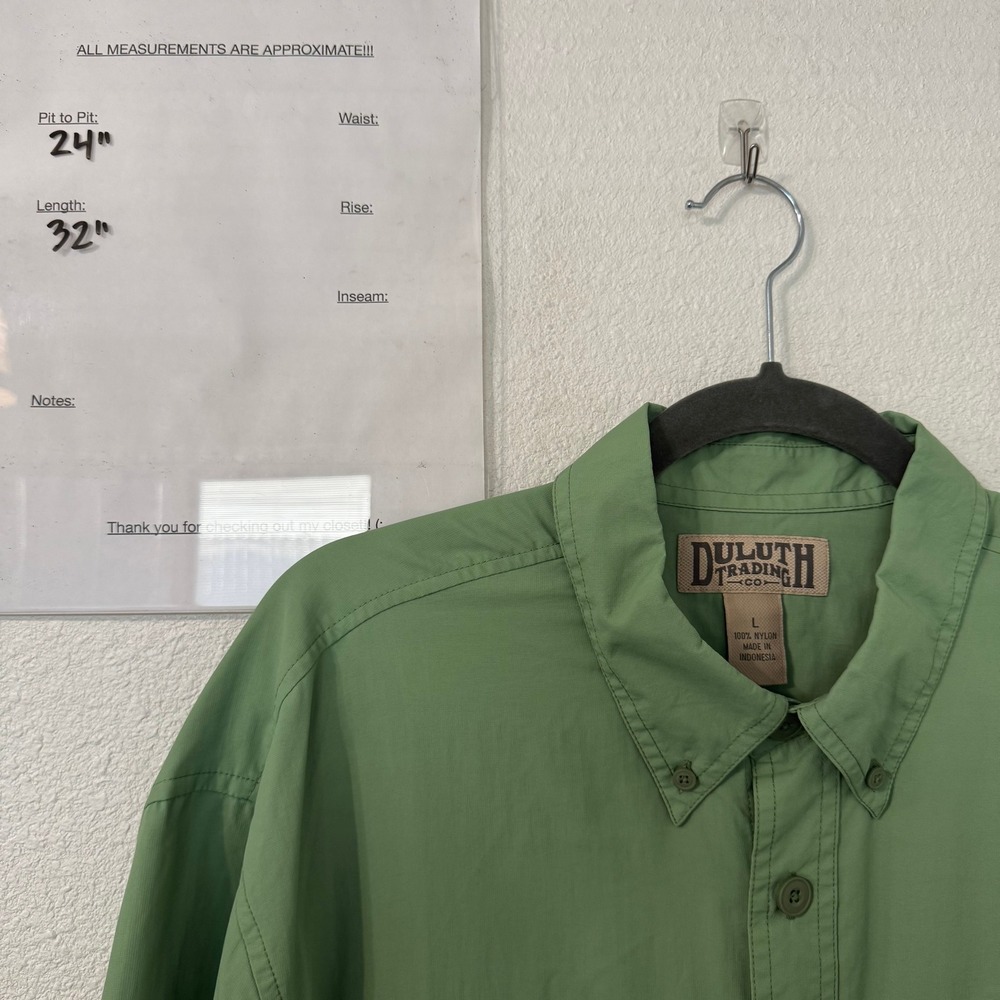 Duluth Trading Co Mens Short Sleeve Utility Shirt L Green Button Up Nylon Gorp - Picture 4 of 4